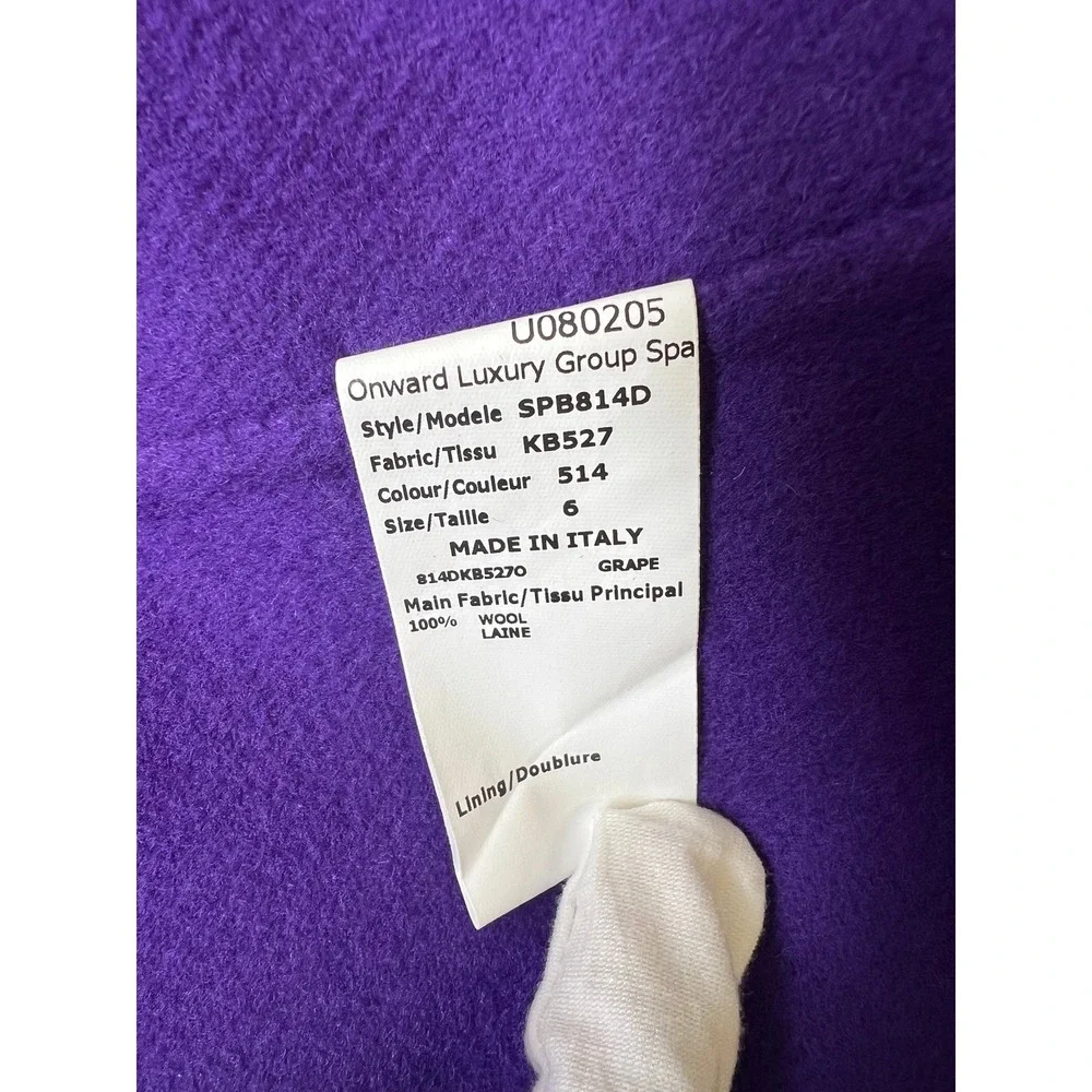 Michael Kors Purple Wool Open Front Jacket 3/4 Sleeve Collarless Boxy Crop 6